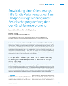 Entwicklung einer Orientierungshilfe für die Verfahrensauswahl zur Phosphorrückgewinnung unter Berücksichtigung der Vorgaben der Klärschlammverordnung