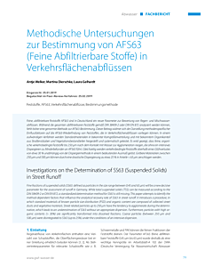 Methodische Untersuchungen zur Bestimmung von AFS63 (Feine Abfiltrierbare Stoffe) in Verkehrsflächenabflüssen