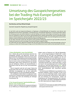 Umsetzung des Gasspeichergesetzes bei der Trading Hub Europe GmbH im Speicherjahr 2022/23