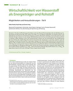 Wirtschaftlichkeit von Wasserstoff als Energieträger und Rohstoff