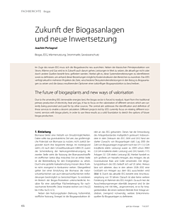 Zukunft der Biogasanlagen und neue Inwertsetzung