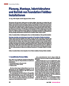 Planung, Montage, Inbetriebnahme und Betrieb von Foundation Fieldbus- Installationen