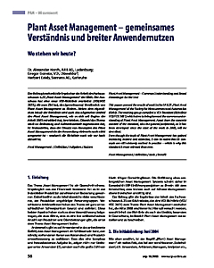 Plant Asset Management - gemeinsames Verständnis und breiter Anwendernutzen