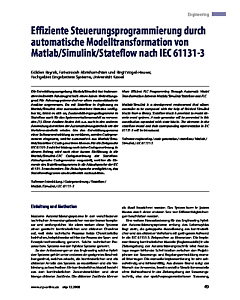 Effiziente Steuerungsprogrammierung durch automatische Modelltransformation von -Matlab/Simulink/Stateflow nach IEC 61131-3