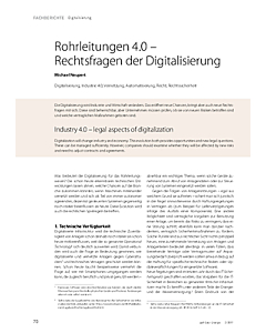Rohrleitungen 4.0 – Rechtsfragen der Digitalisierung