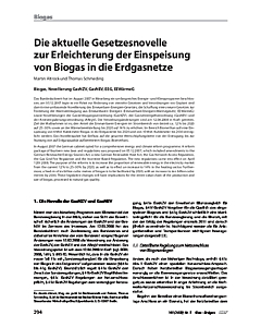 Die aktuelle Gesetzesnovelle zur Erleichterung der Einspeisung von Biogas in die Erdgasnetze