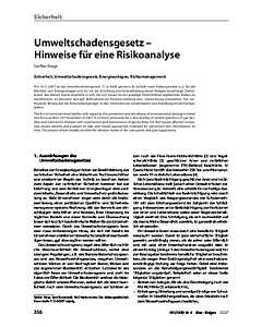 Umweltschadensgesetz - Hinweise für eine Risikoanalyse