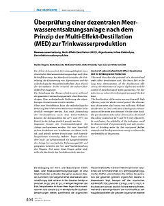 Überprüfung einer dezentralen Meerwasserentsalzungsanlage nach dem Prinzip der Multi-Effekt-Destillation (MED) zur Trinkwasserproduktion