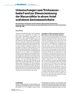 Untersuchungen zum Trinkwasserbedarf und zur Dimensionierung der Wasserzähler in einem Hotel und einem Seniorenwohnheim