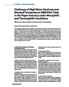 Challenge of High Water Hardness and Elevated Temperature: MBR Pilot Trials in the Paper Industry under Mesophilic and Thermophilic Conditions