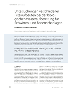 Untersuchungen verschiedener Filteraufbauten bei der biologischen Wasseraufbereitung für Schwimm und Badeteichanlagen
