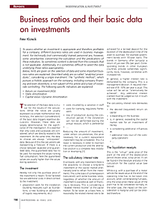 Business ratios and their basic data on investments