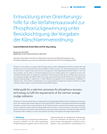 Entwicklung einer Orientierungshilfe für die Verfahrensauswahl zur Phosphorrückgewinnung unter Berücksichtigung der Vorgaben der Klärschlammverordnung