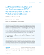 Methodische Untersuchungen zur Bestimmung von AFS63 (Feine Abfiltrierbare Stoffe) in Verkehrsflächenabflüssen