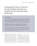 Sustainable Finance: Chancen für die Gießerei-Industrie als Enabler für eine klimaneutrale Wirtschaft